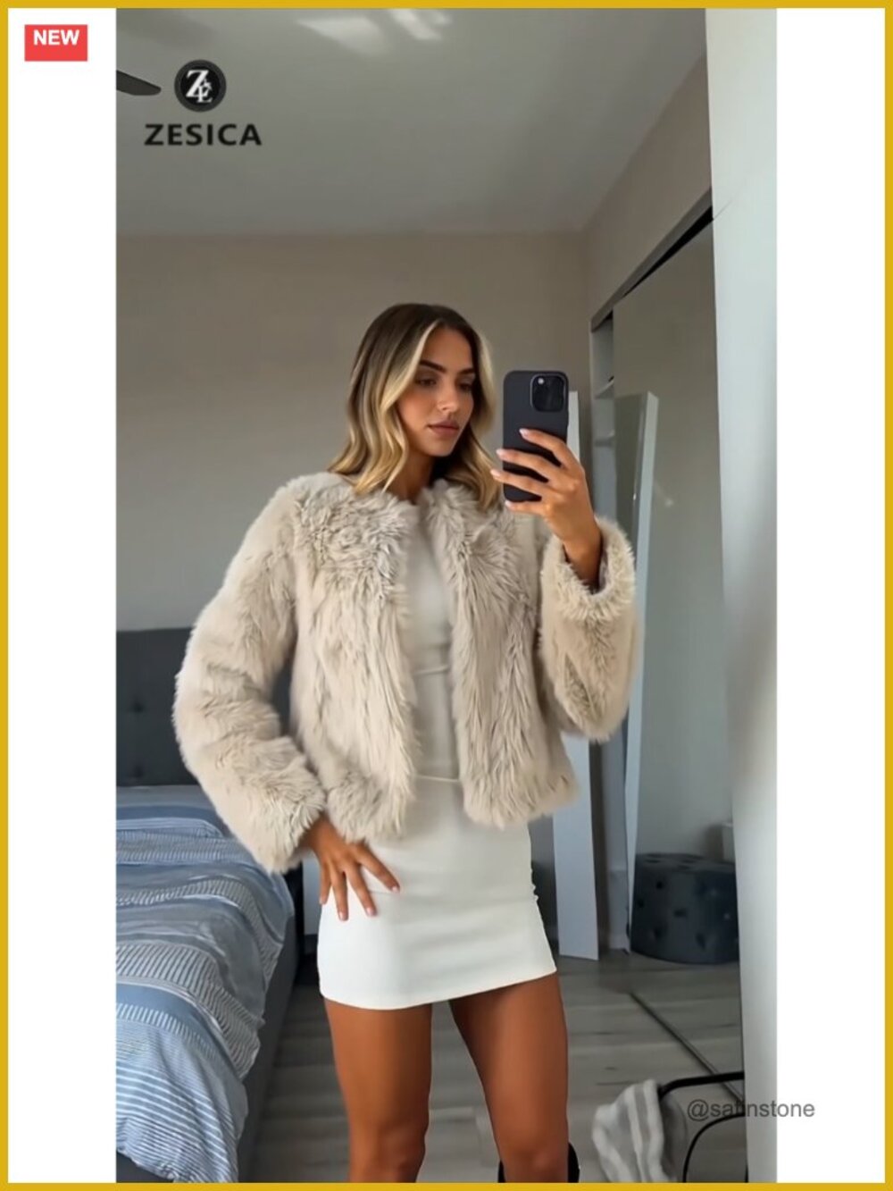 Faux Fur Cropped Jacket Women's Winter Fluffy Shaggy Open Front Long Sleeve - Picture 5 of 6